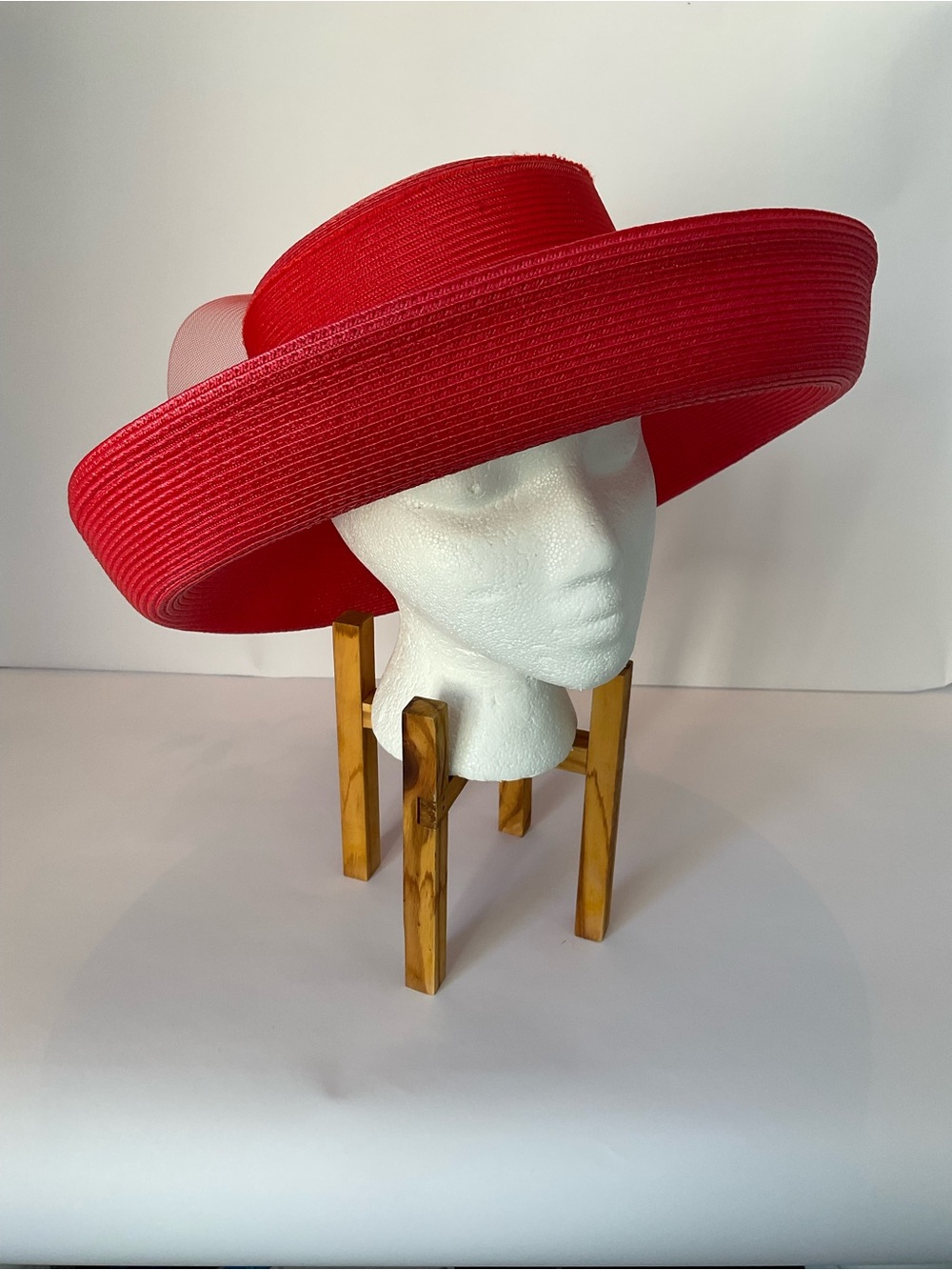NWT Betmar New York Red Wide-Brim Feathered Occasion Hat